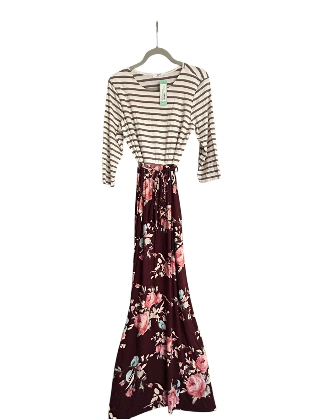 NWT Lux & Co Striped/Floral Fall Knit Long Maxi Dress Size Large